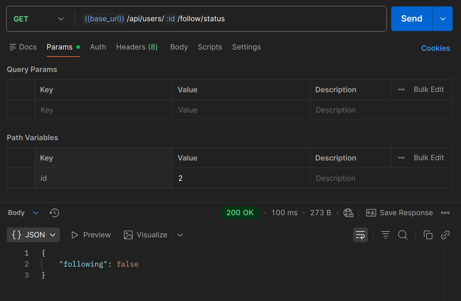 GET /api/users/{id}/follow/status dans Postman