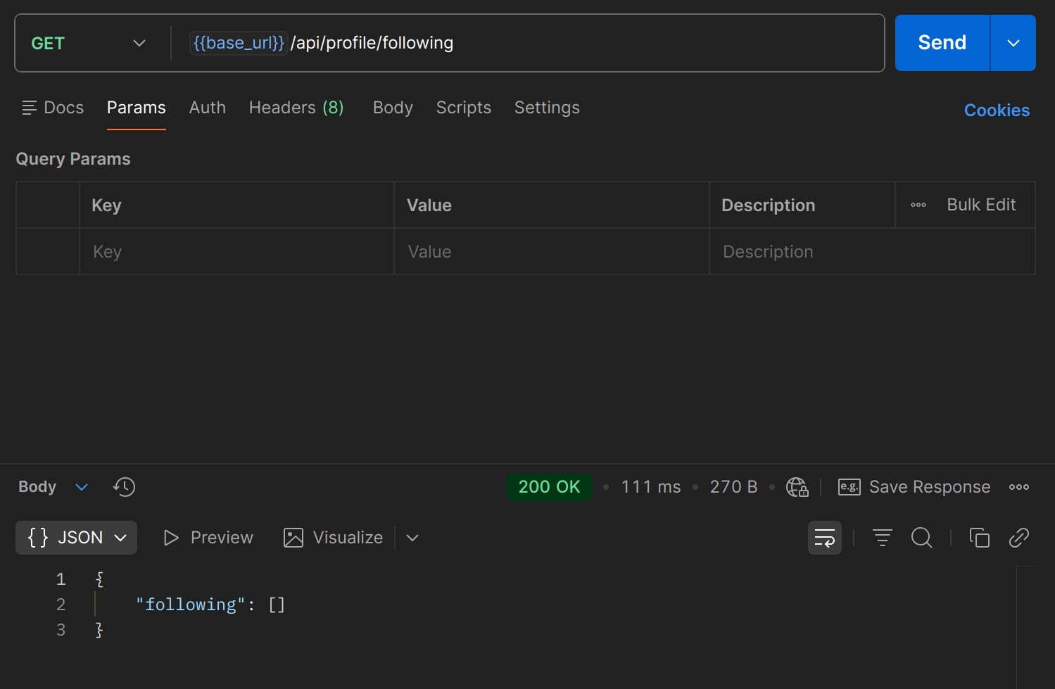 GET /api/profile/following dans Postman