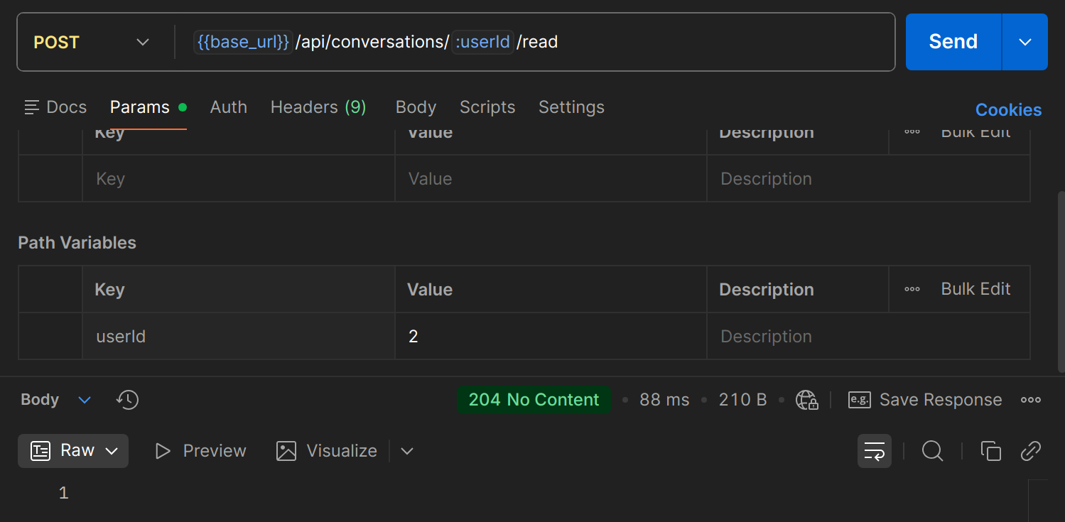 POST /api/conversations/{userId}/read dans Postman