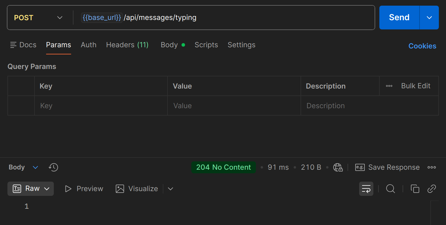 POST /api/messages/typing dans Postman