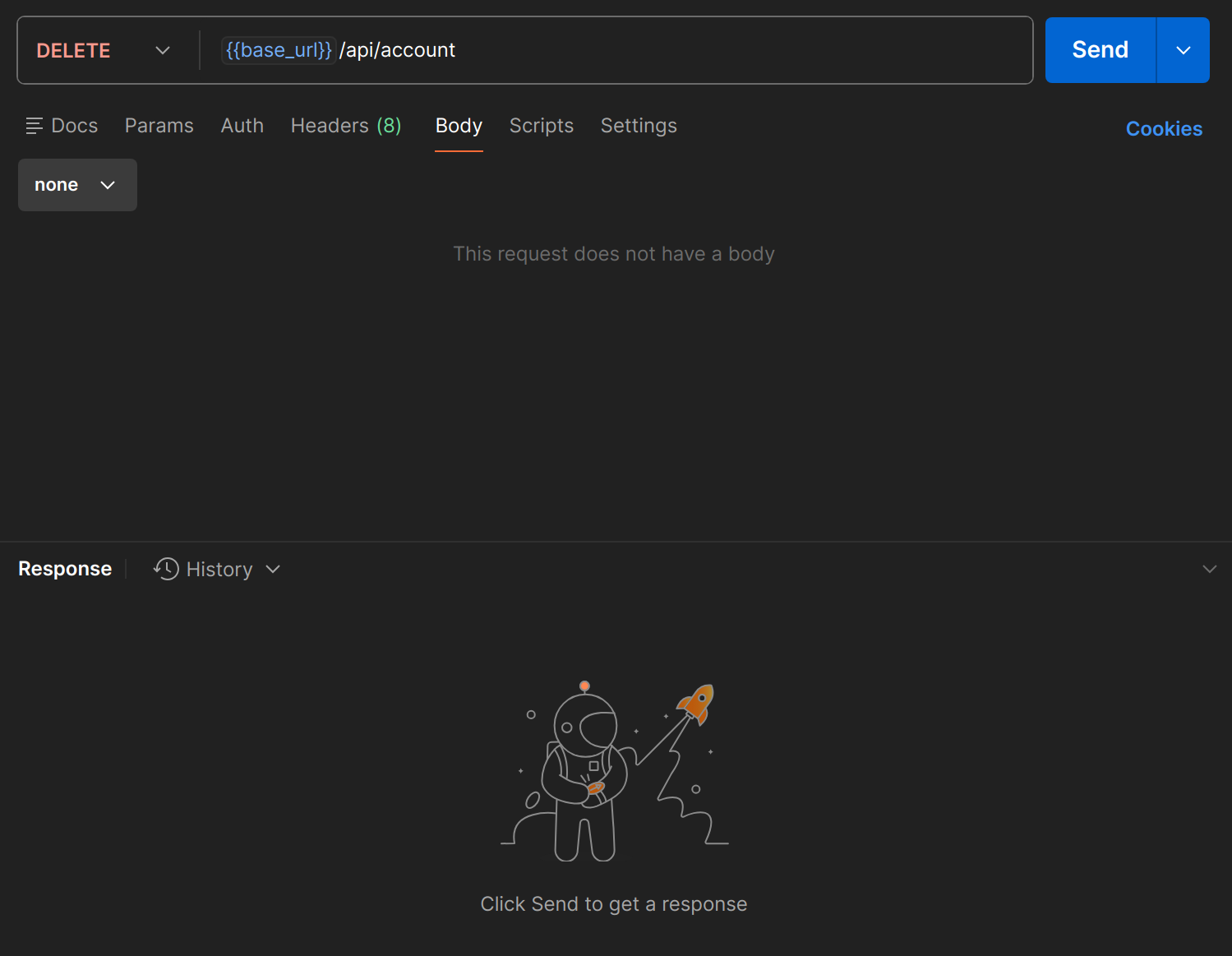 DELETE /api/account dans Postman