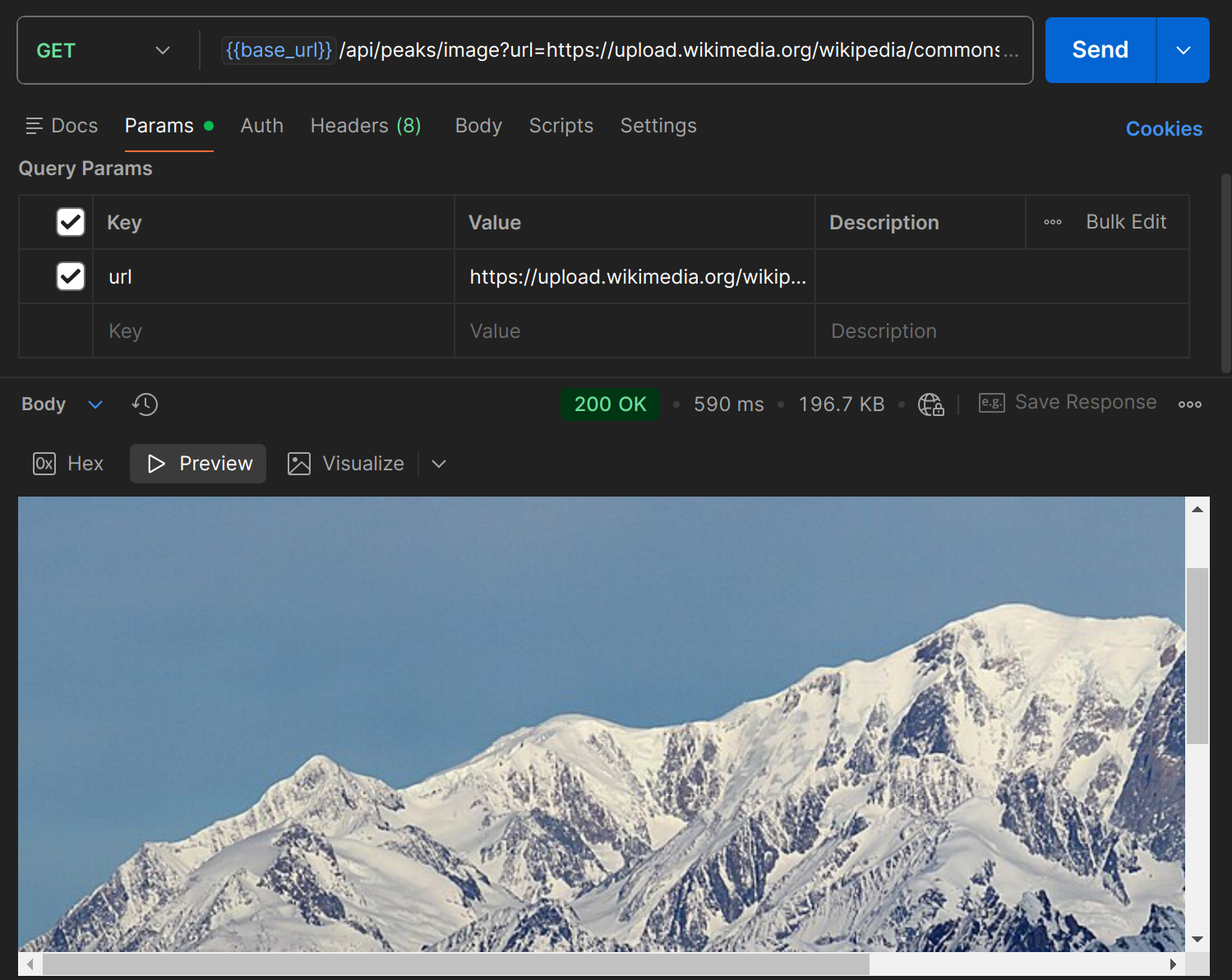 GET /api/peaks/image?url= dans Postman
